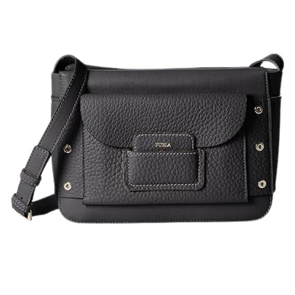 Furla Adele Black Leather Crossbody Bag in Onyx Pebbled Leather